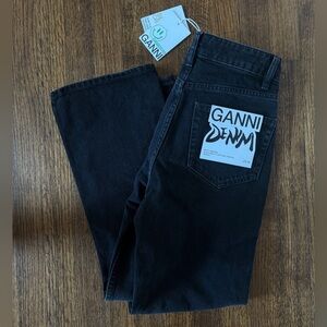 NWT GANNI Betzy Cropped 25w x 32l black denim jeans